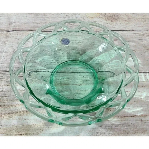 Imperial Glass Other - Vintage Imperial Glass Sugar Cane Bowl Ohio Green Laced Edge